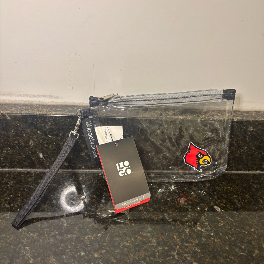 NWT Louisville Cardinals Clear Wristlet Pouch